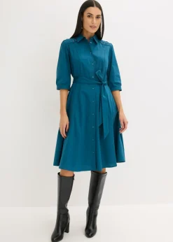 Vestido camisero con encaje y cordón