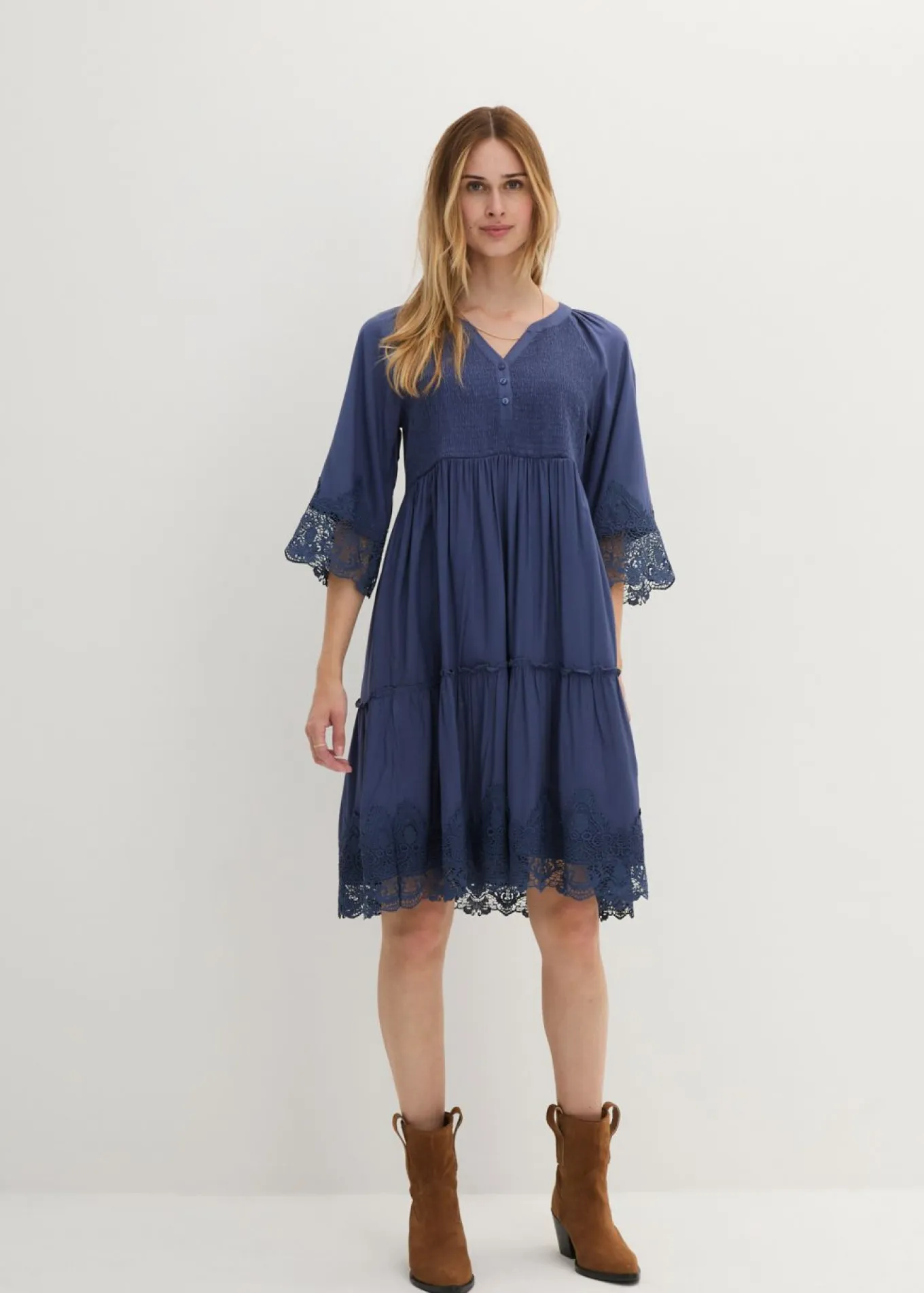 Vestido camisero con encaje