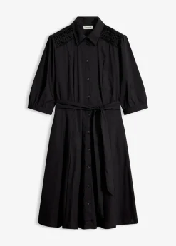 Vestido camisero con encaje y cordón