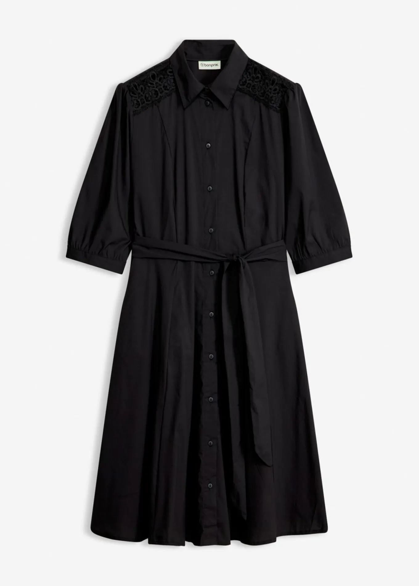 Vestido camisero con encaje y cordón