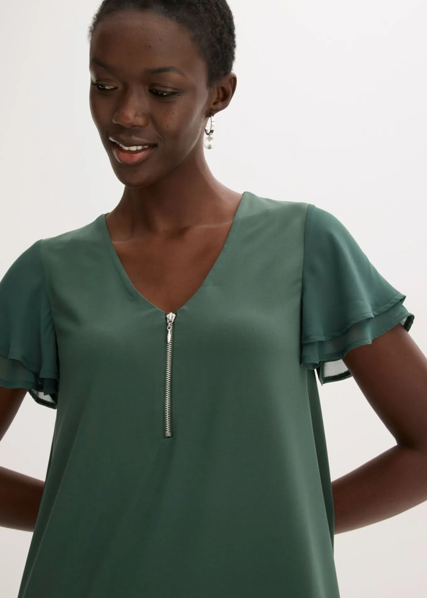 Vestido camisero con mangas de gasa