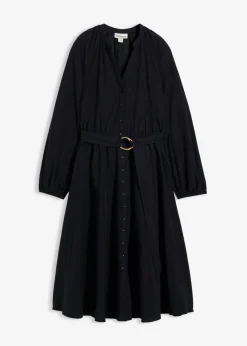 Vestido camisero con parte de seda y cinturón