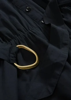 Vestido camisero con parte de seda y cinturón