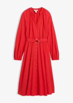 Vestido camisero con parte de seda y cinturón