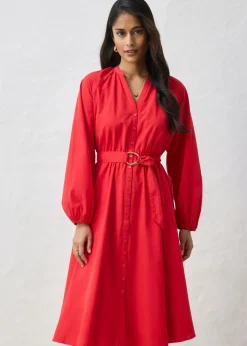 Vestido camisero con parte de seda y cinturón