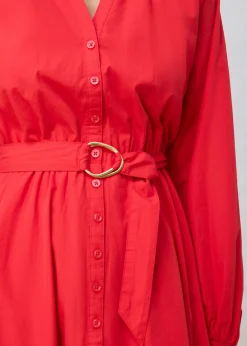 Vestido camisero con parte de seda y cinturón