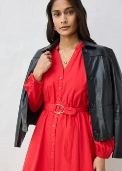 Vestido camisero con parte de seda y cinturón
