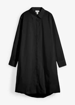 Vestido camisero de algodón puro con dobladillo abullonado