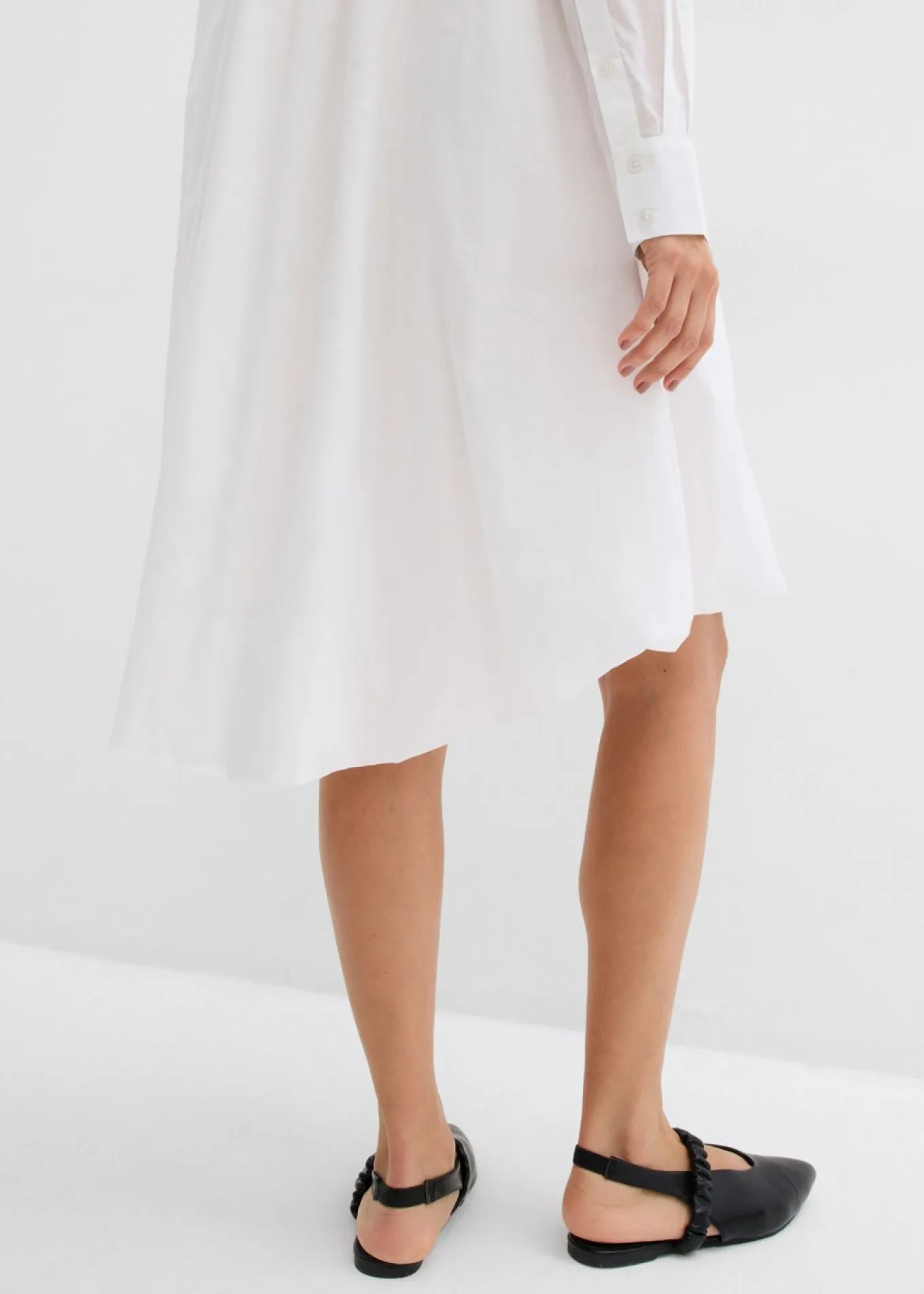 Vestido camisero de algodón puro con dobladillo abullonado