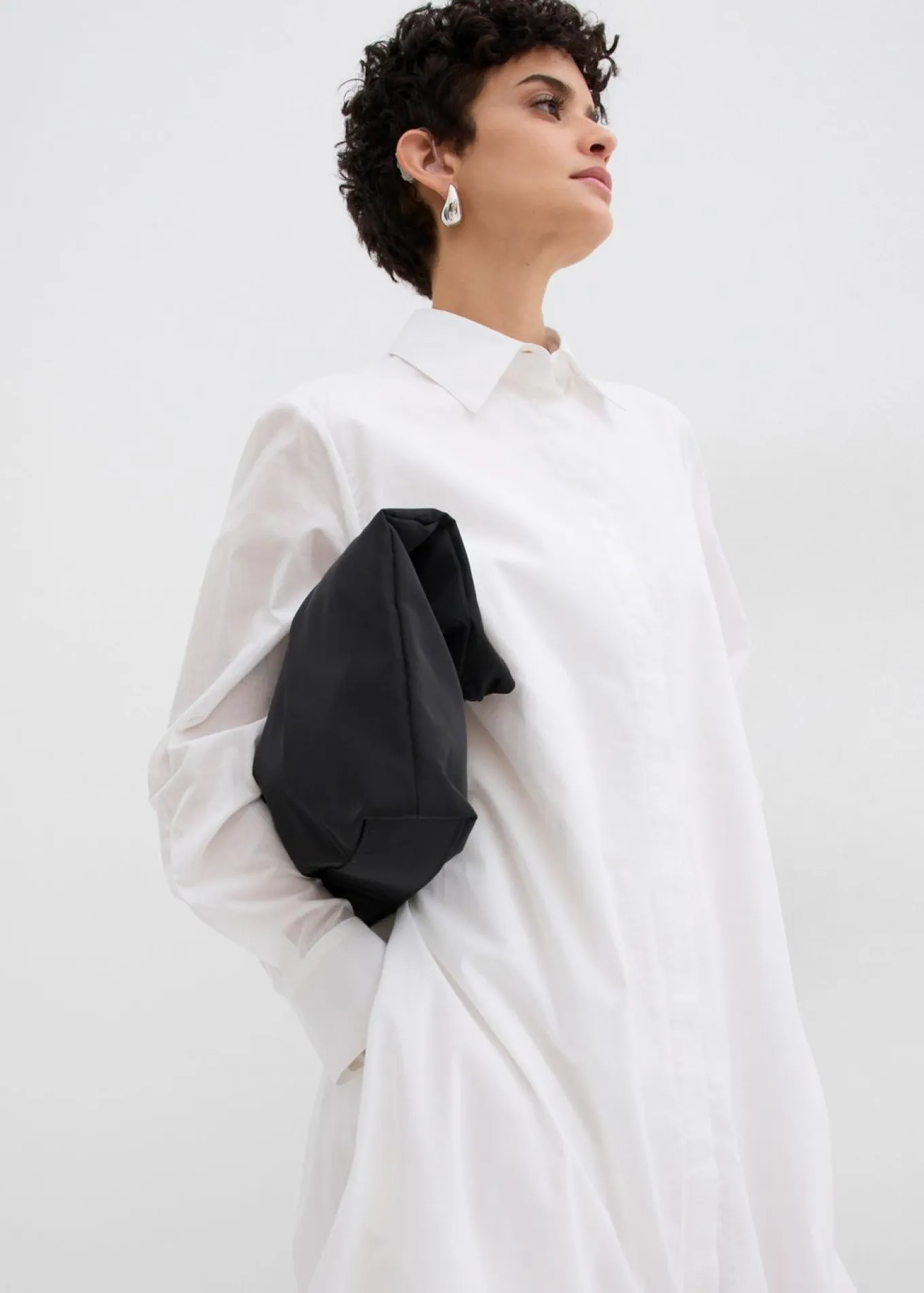 Vestido camisero de algodón puro con dobladillo abullonado