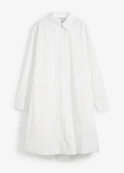 Vestido camisero de algodón puro con dobladillo abullonado