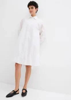 Vestido camisero de algodón puro con dobladillo abullonado