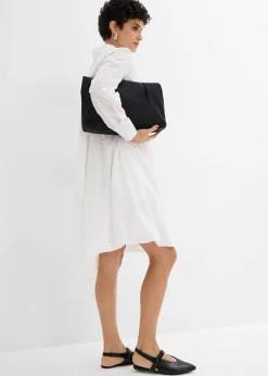 Vestido camisero de algodón puro con dobladillo abullonado
