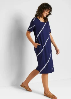 Vestido camisero de algodón orgánico hasta la rodilla con bolsillos y línea en A