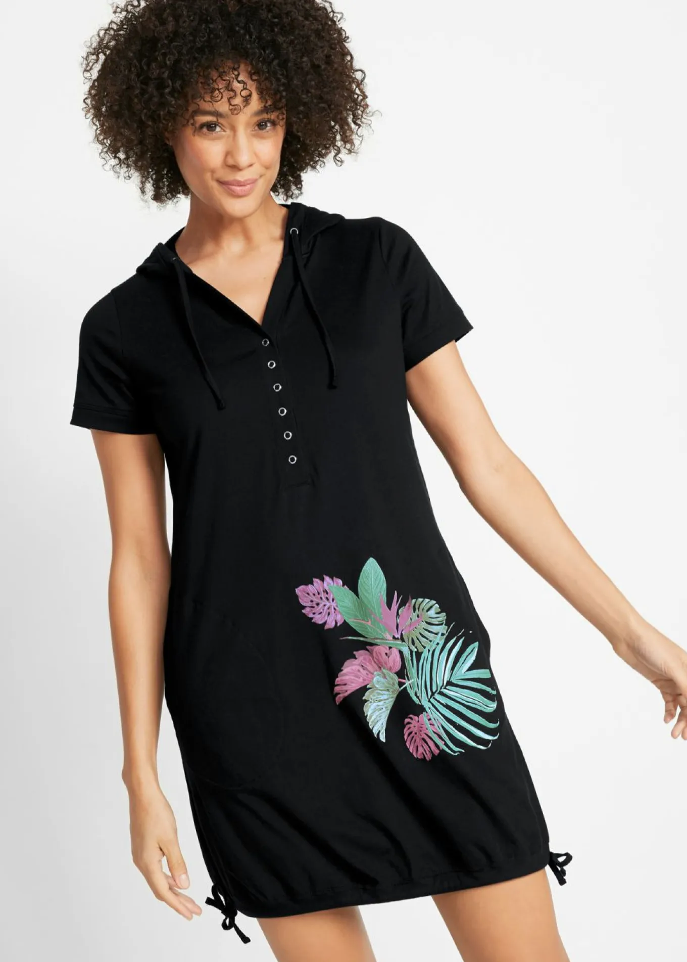 Vestido camisero de algodón, manga corta