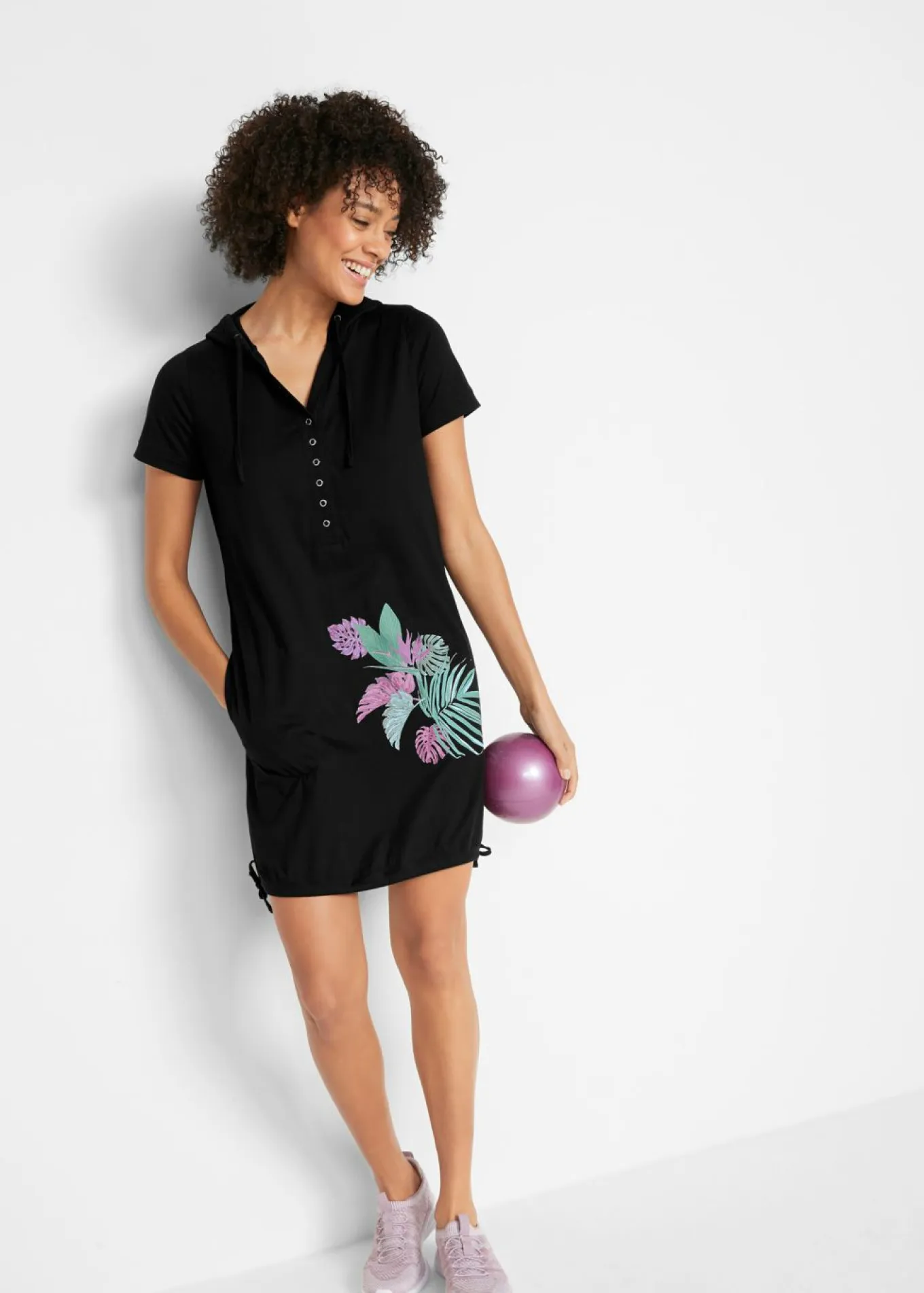 Vestido camisero de algodón, manga corta