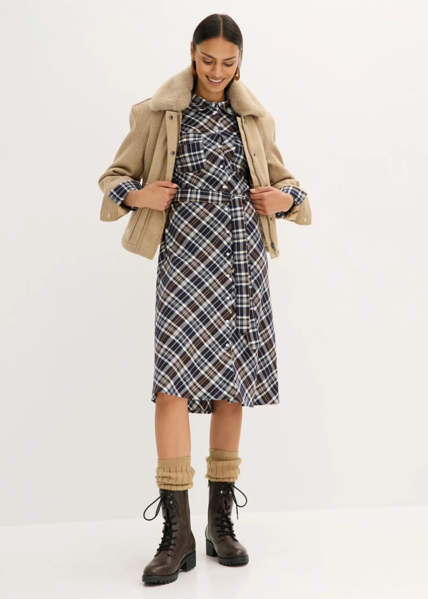 Vestido camisero de franela suave