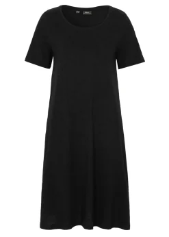 Vestido camisero de hilo flameado con bolsillos de algodón, hasta la rodilla