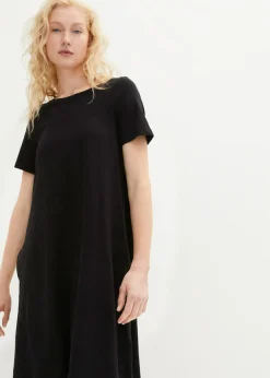 Vestido camisero de hilo flameado con bolsillos de algodón, hasta la rodilla