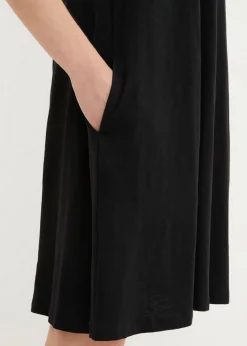 Vestido camisero de hilo flameado con bolsillos de algodón, hasta la rodilla