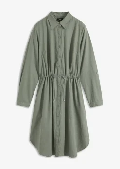 Vestido camisero de mezcla de lino y algodón