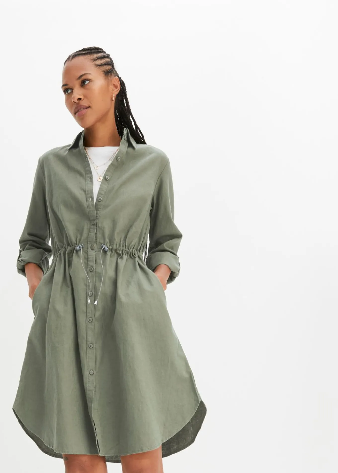 Vestido camisero de mezcla de lino y algodón
