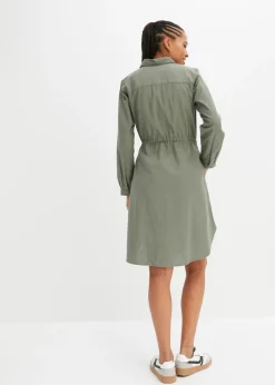 Vestido camisero de mezcla de lino y algodón