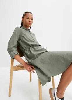 Vestido camisero de mezcla de lino y algodón