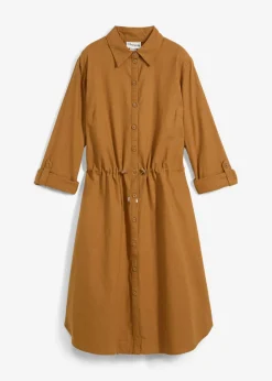 Vestido camisero de mezcla de lino y algodón