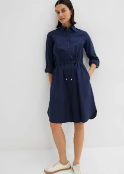 Vestido camisero de mezcla de lino y algodón