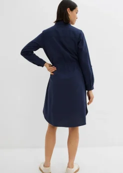 Vestido camisero de mezcla de lino y algodón