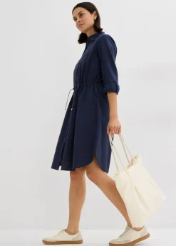 Vestido camisero de mezcla de lino y algodón