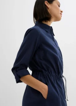 Vestido camisero de mezcla de lino y algodón