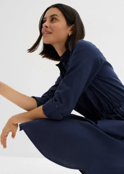 Vestido camisero de mezcla de lino y algodón