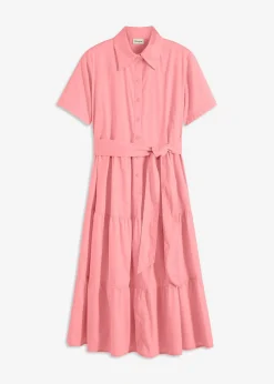 Vestido camisero de mezcla de algodón elástico