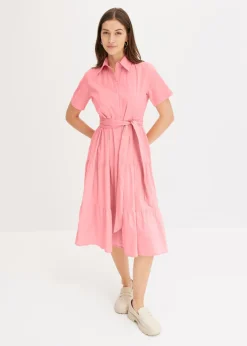Vestido camisero de mezcla de algodón elástico