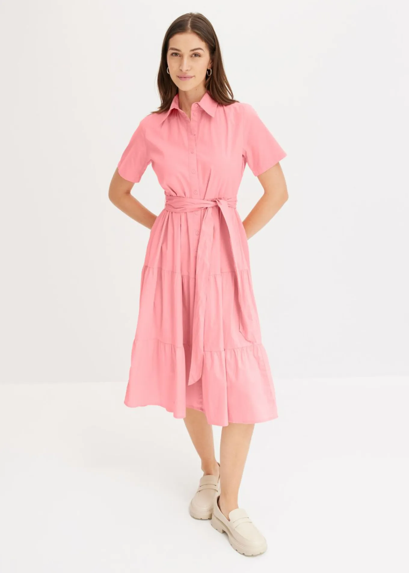 Vestido camisero de mezcla de algodón elástico