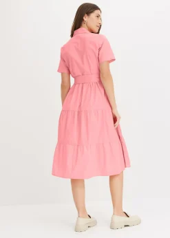Vestido camisero de mezcla de algodón elástico