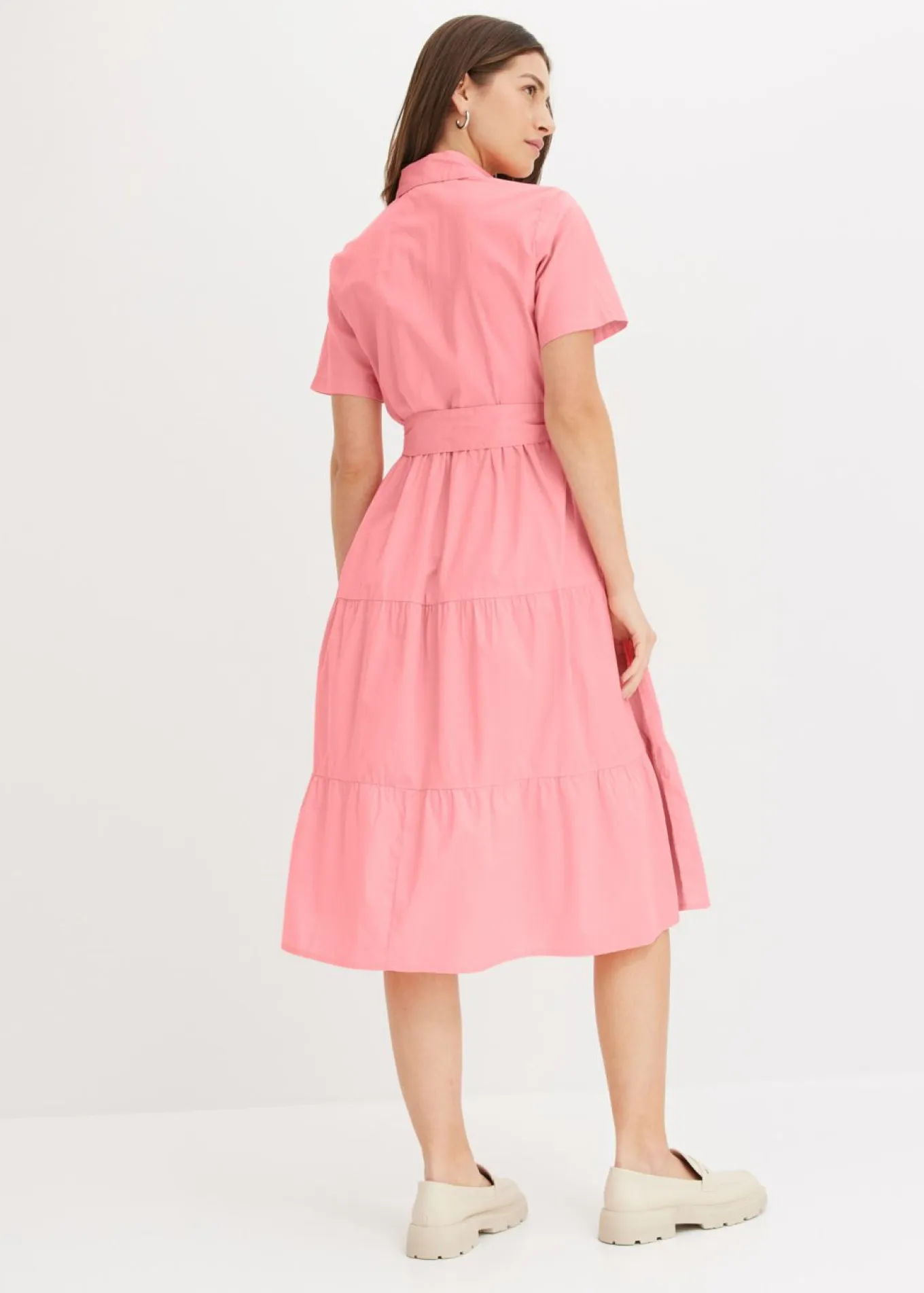 Vestido camisero de mezcla de algodón elástico