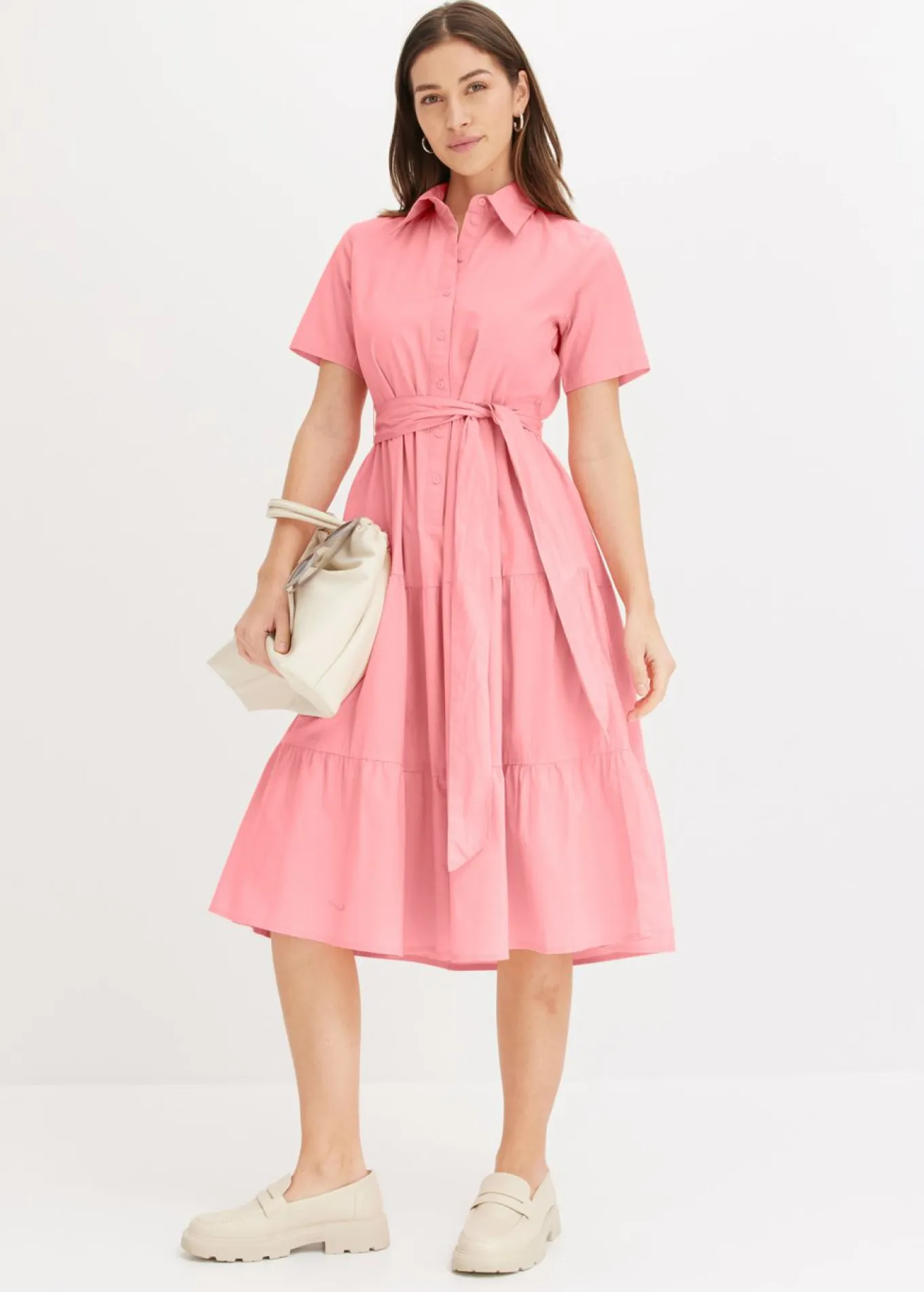Vestido camisero de mezcla de algodón elástico