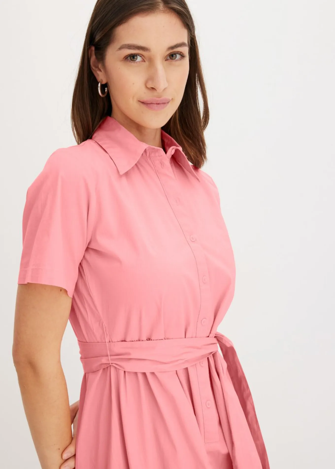 Vestido camisero de mezcla de algodón elástico