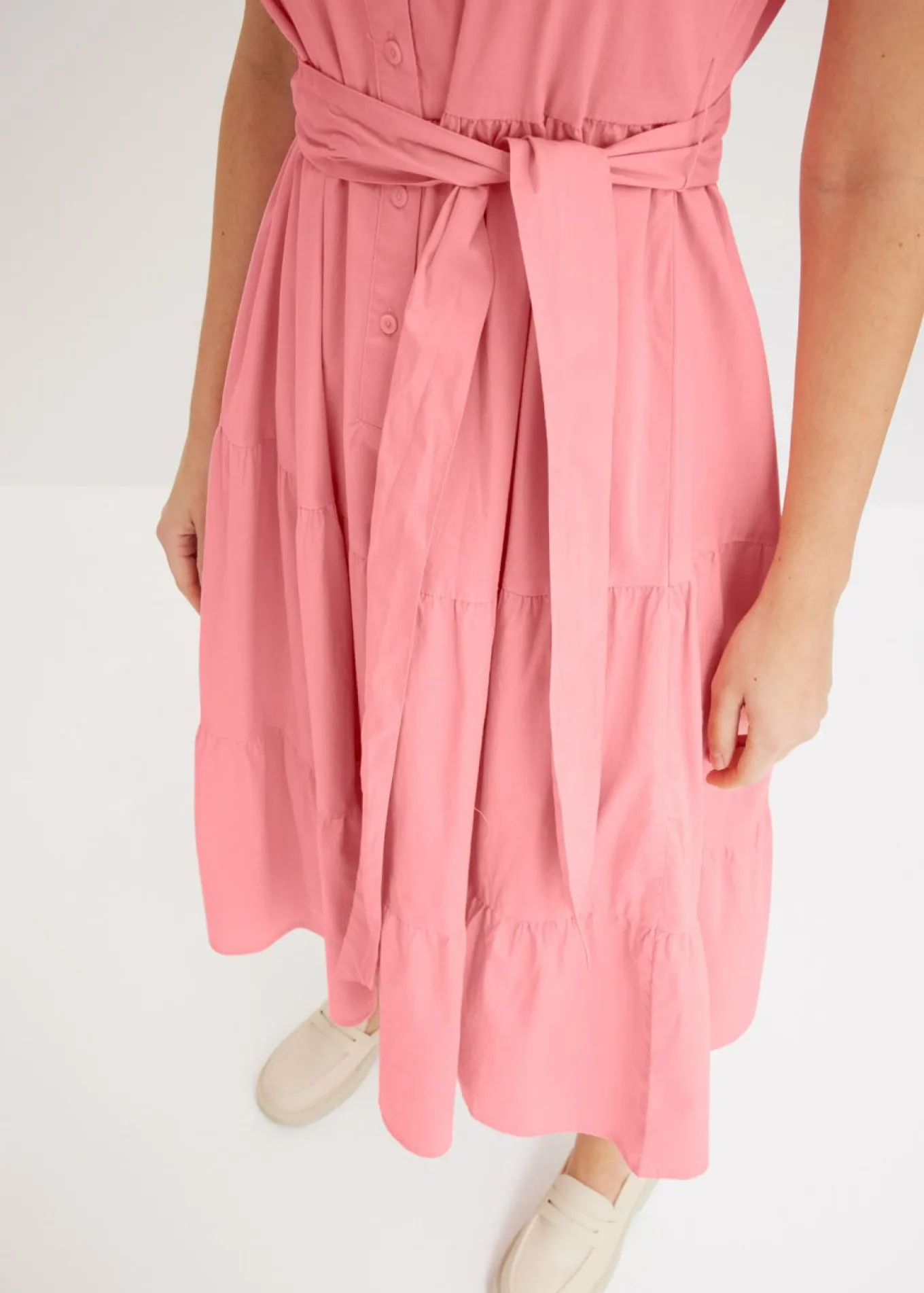 Vestido camisero de mezcla de algodón elástico