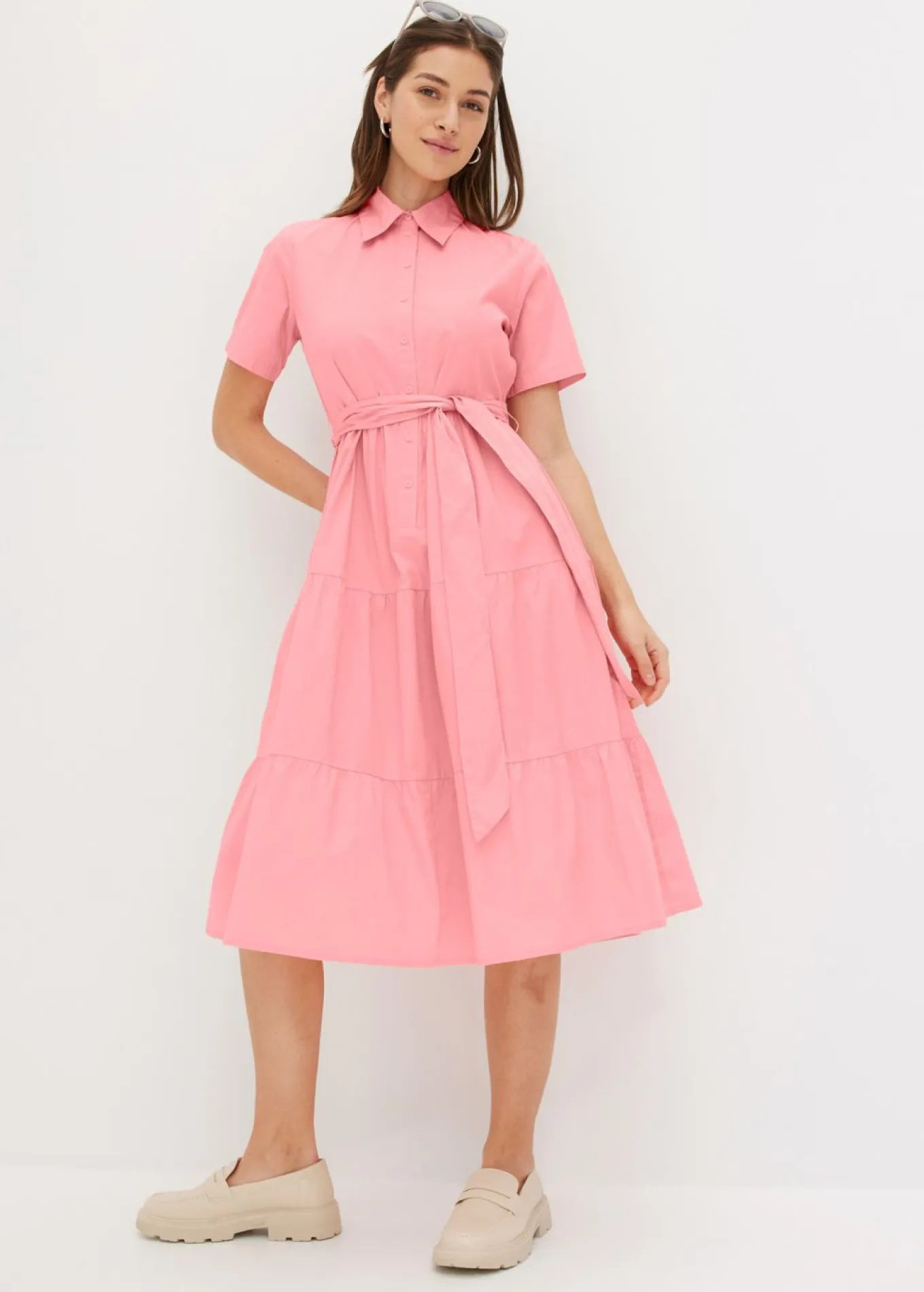 Vestido camisero de mezcla de algodón elástico