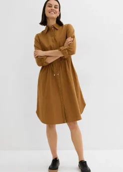 Vestido camisero de mezcla de lino y algodón