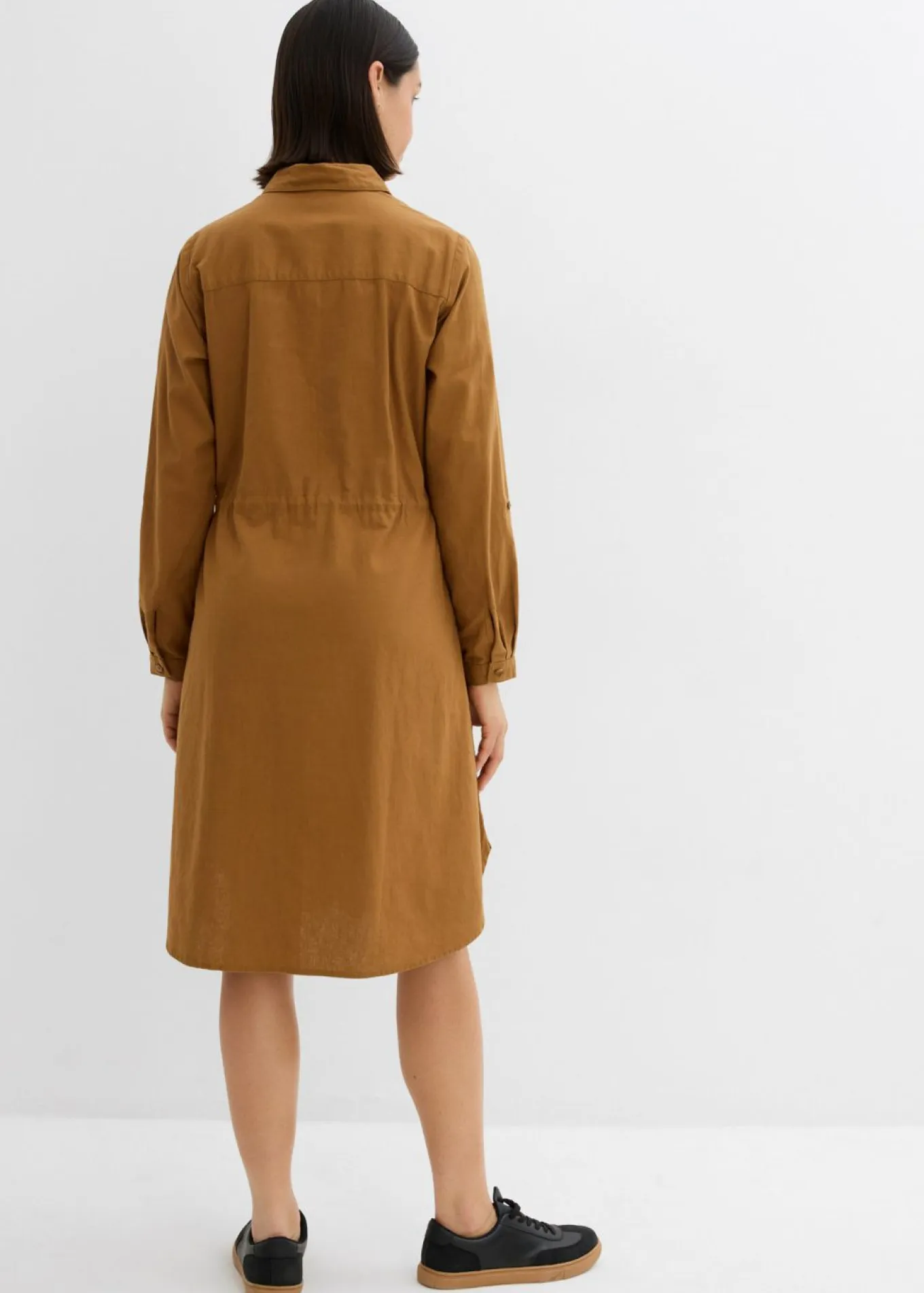 Vestido camisero de mezcla de lino y algodón