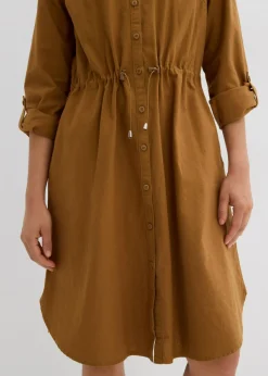 Vestido camisero de mezcla de lino y algodón