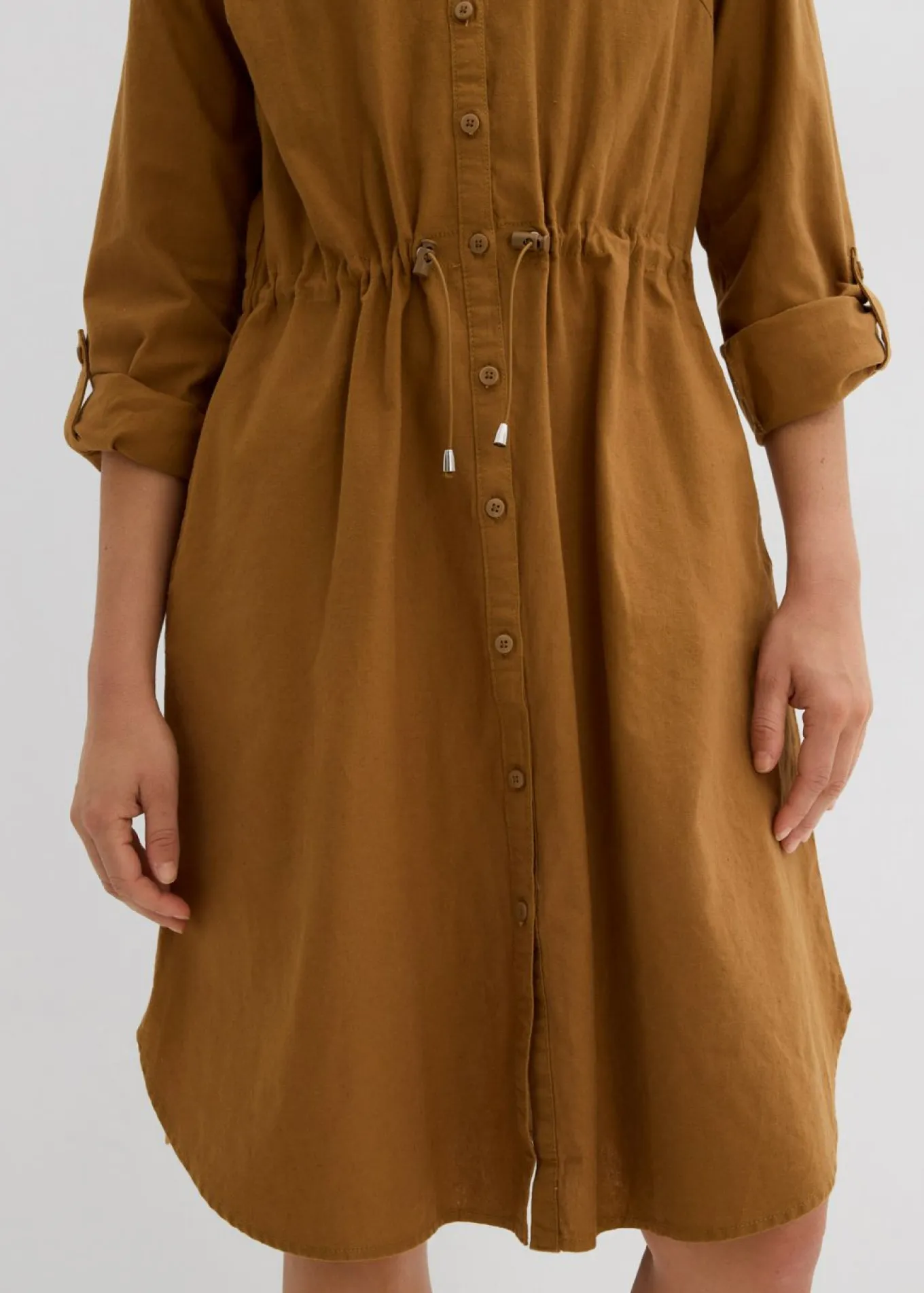 Vestido camisero de mezcla de lino y algodón