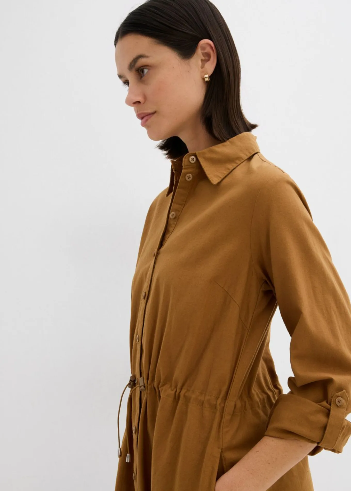Vestido camisero de mezcla de lino y algodón