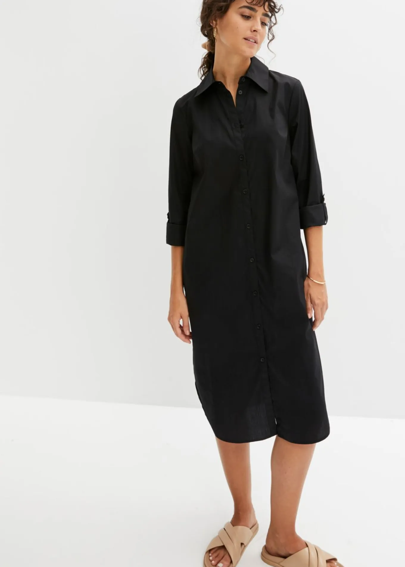 Vestido camisero de popelín de algodón