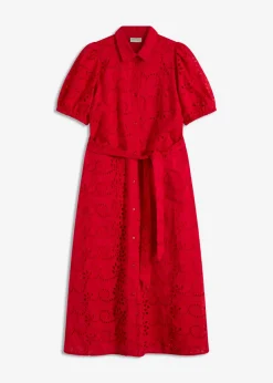 Vestido camisero de punto calado de algodón puro